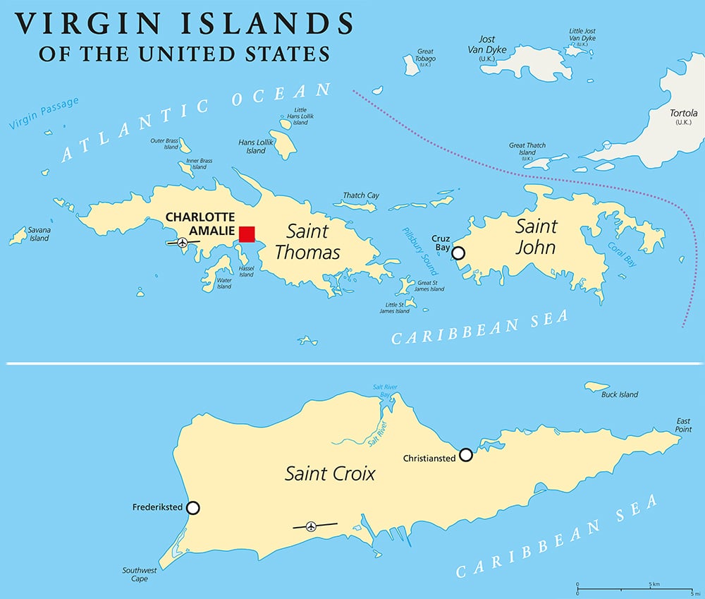 Virgin Islands of the United States Political Map